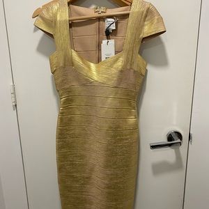 Herve Leger Bangage Rose Gold Dress NWT